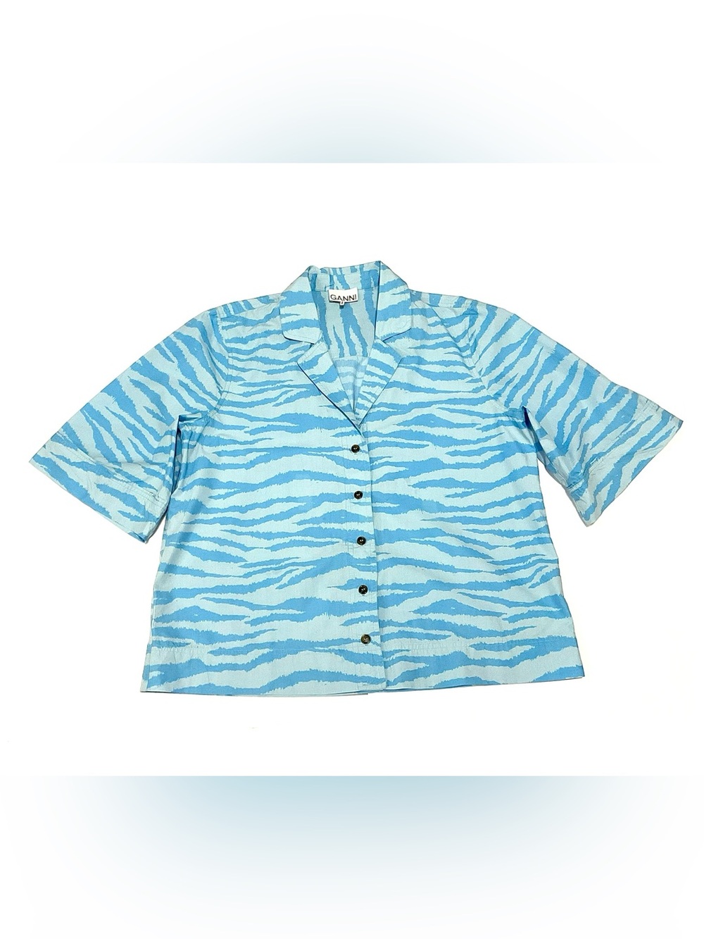 GANNI Blue Zebra Printed Button Down Shirt